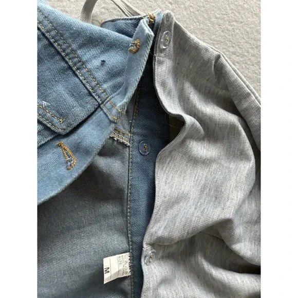 JZNZ Womens Medium Lightwashed Denim Jean Jacket Detachable Hood Distressed Blue - Picture 6 of 7